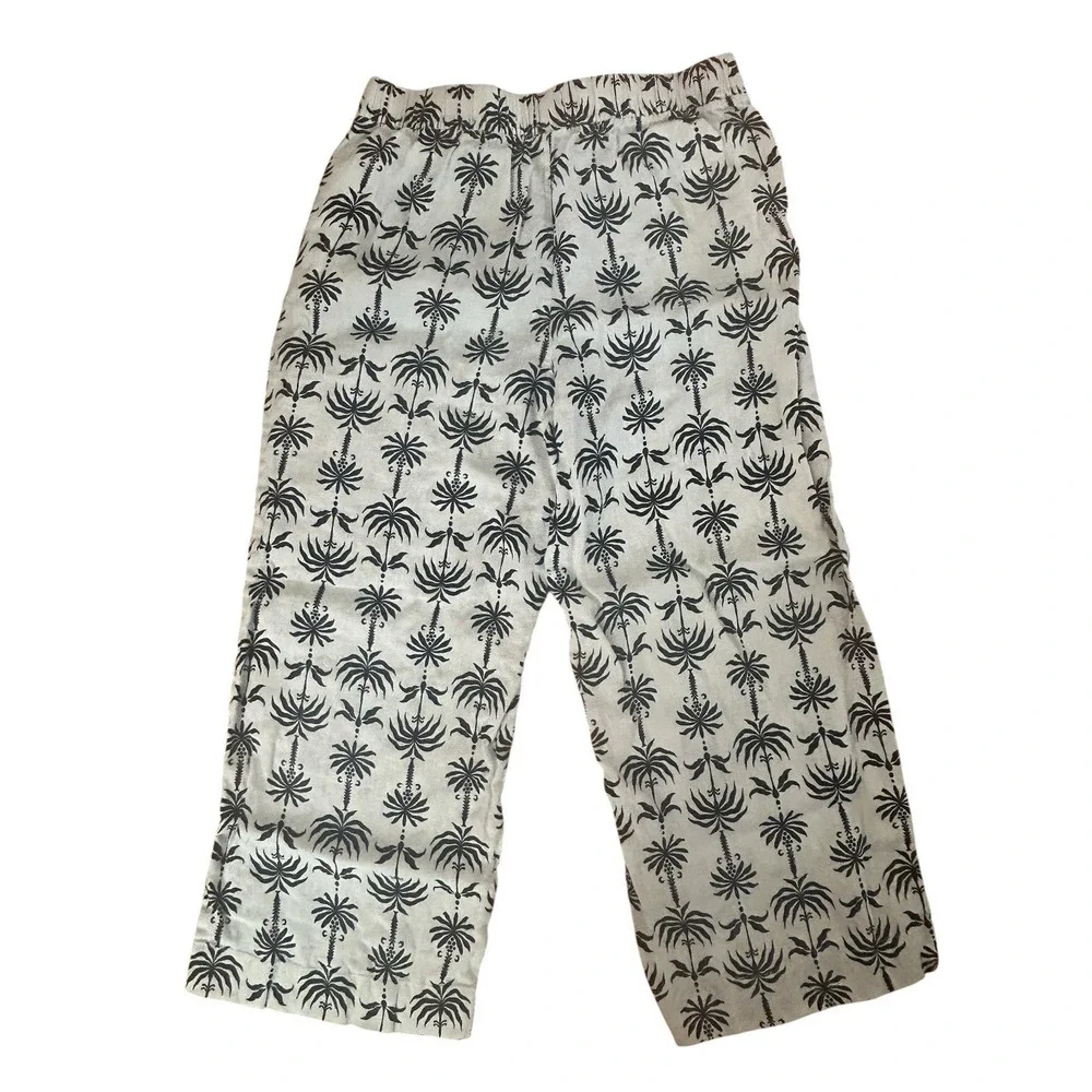 Nicole Miller 100% Linen Wide Leg Pants Palm Tree Print SZ L